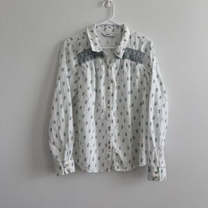 Sonoma  Floral Embroidered Button Up Shirt Blouse Western Boho Cottage Sz Large